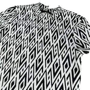 Mock Neck Retro Dress Black and White Geometric Pattern Sz M